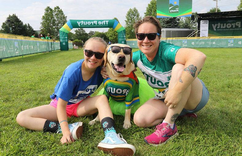 Mother, daughter, and their dog at The Prouty